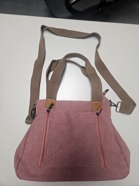 Source Unknown Dusty Rose Canvas Crossbody Bag with Brown Straps